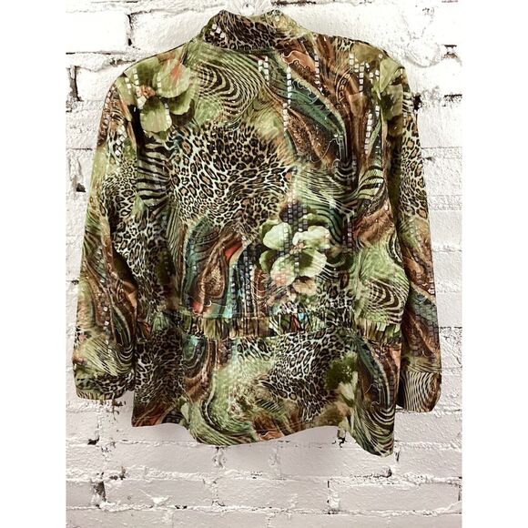 Toni Morgan Jacket Women's L Short Full Zip Floral Animal Print Clear Sequins - Picture 2 of 14